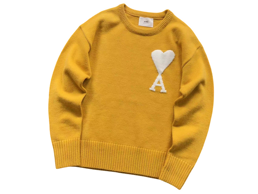 AMI Paris Maxi White Heart Knit Sweater - (YELLOW)