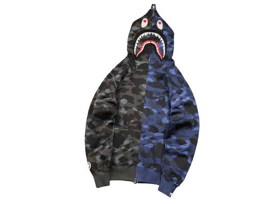 BAPE Split Camo Shark Full Zip Hoodie - (BLACK/NAVY)
