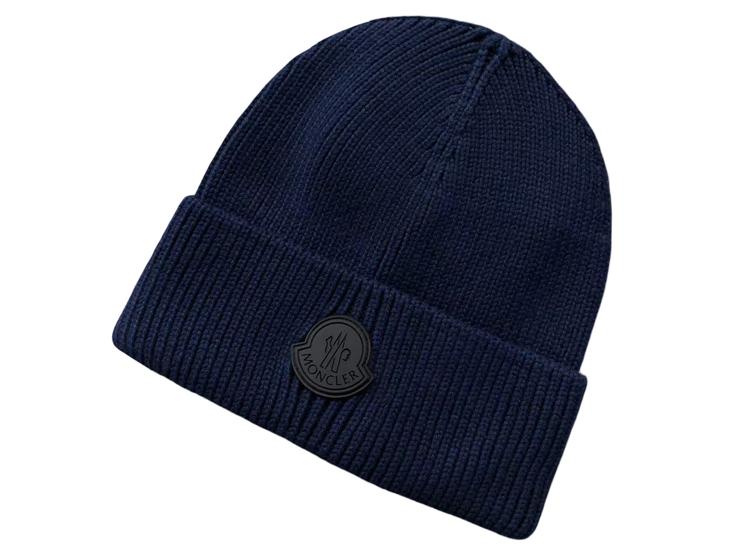 Moncler Black Logo Beanie - (NAVY)
