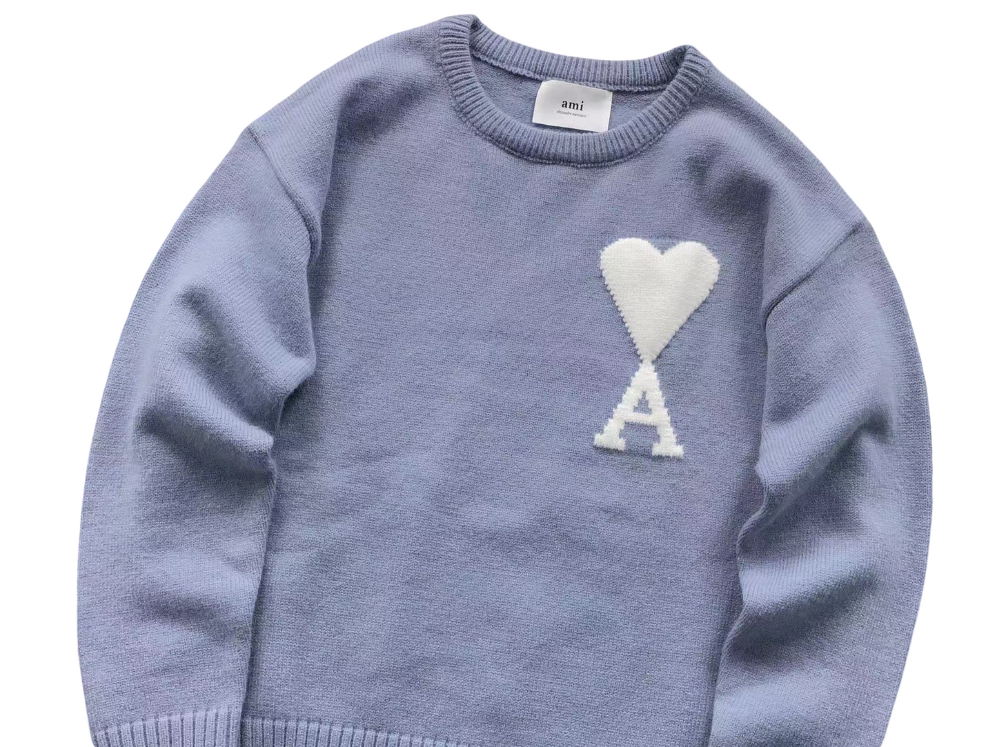 AMI Paris Maxi White Heart Knit Sweater Lavender