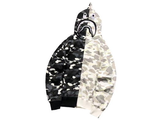 BAPE Split Camo Shark Full Zip Hoodie - (BLACK/WHITE)
