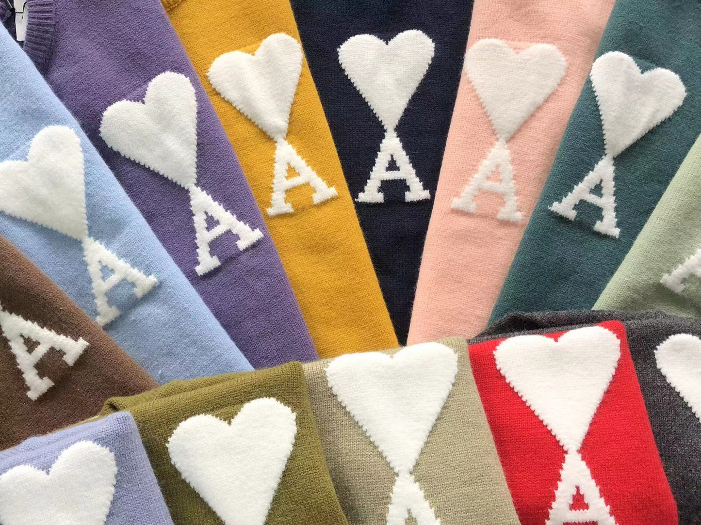 AMI Paris Maxi White Heart Knit Sweater Yellow