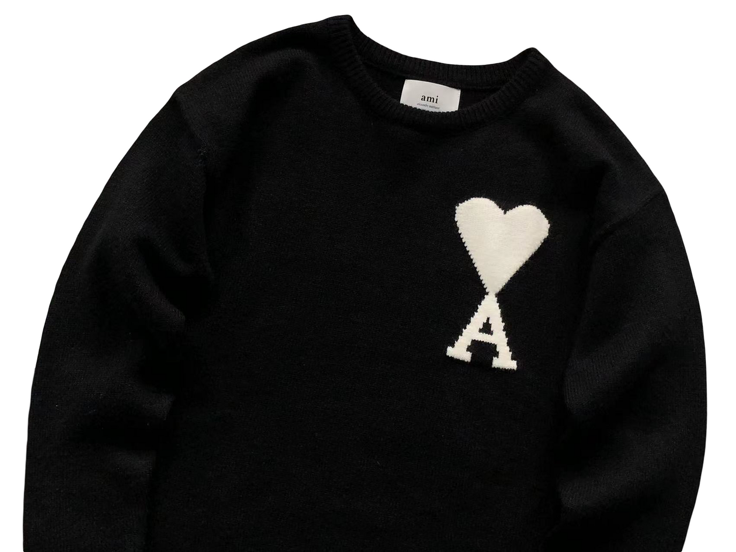 AMI Paris Maxi White Heart Knit Sweater - (BLACK)