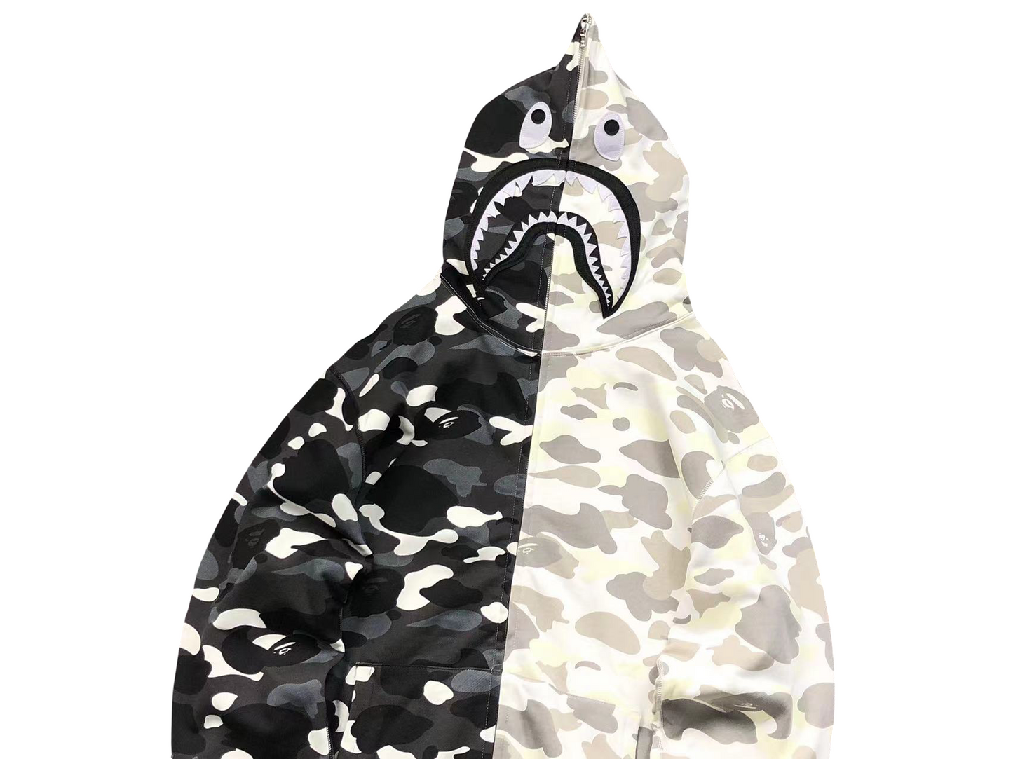 BAPE Split Camo Shark Full Zip Hoodie - (BLACK/WHITE)