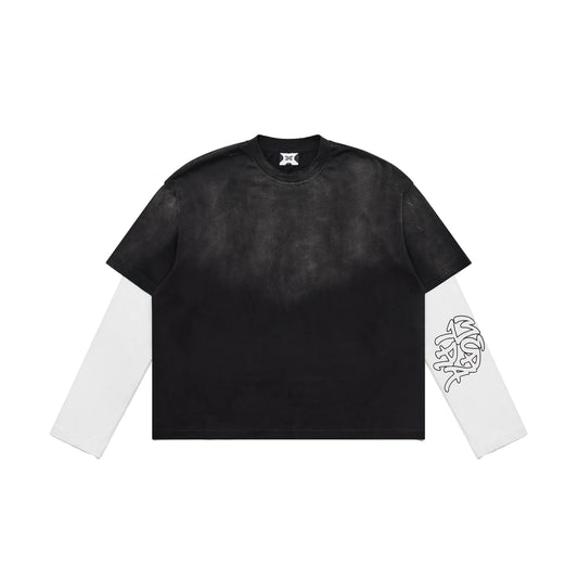 Mertra Washed Longsleeve - (BLACK/WHITE)