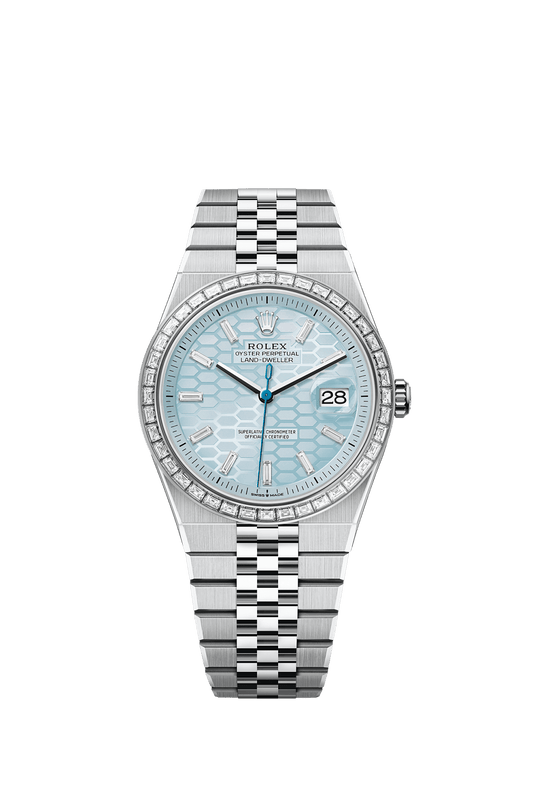 RoIex Land-Dweller 40 Platinum Diamonds Ice-Blue