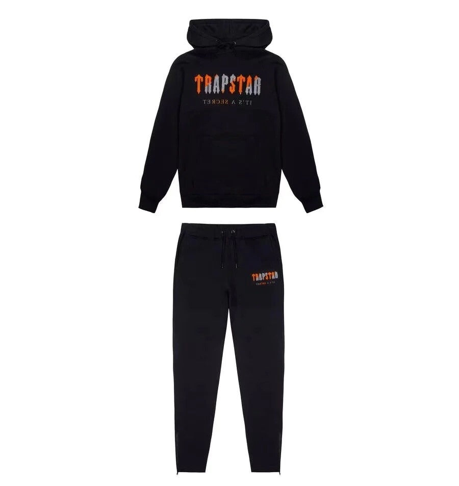 Trapstar Chenille Decoded Hoodie Tracksuit - (BLACK/ORANGE)