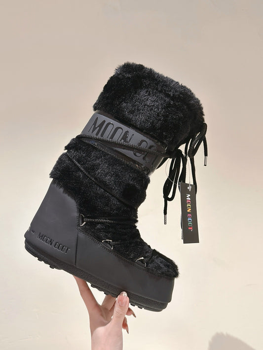 Moon Boot Icon Tall Black Faux-Fur