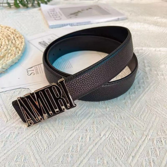 Amiri Pebbled Belt - (BLACK/GOLD)